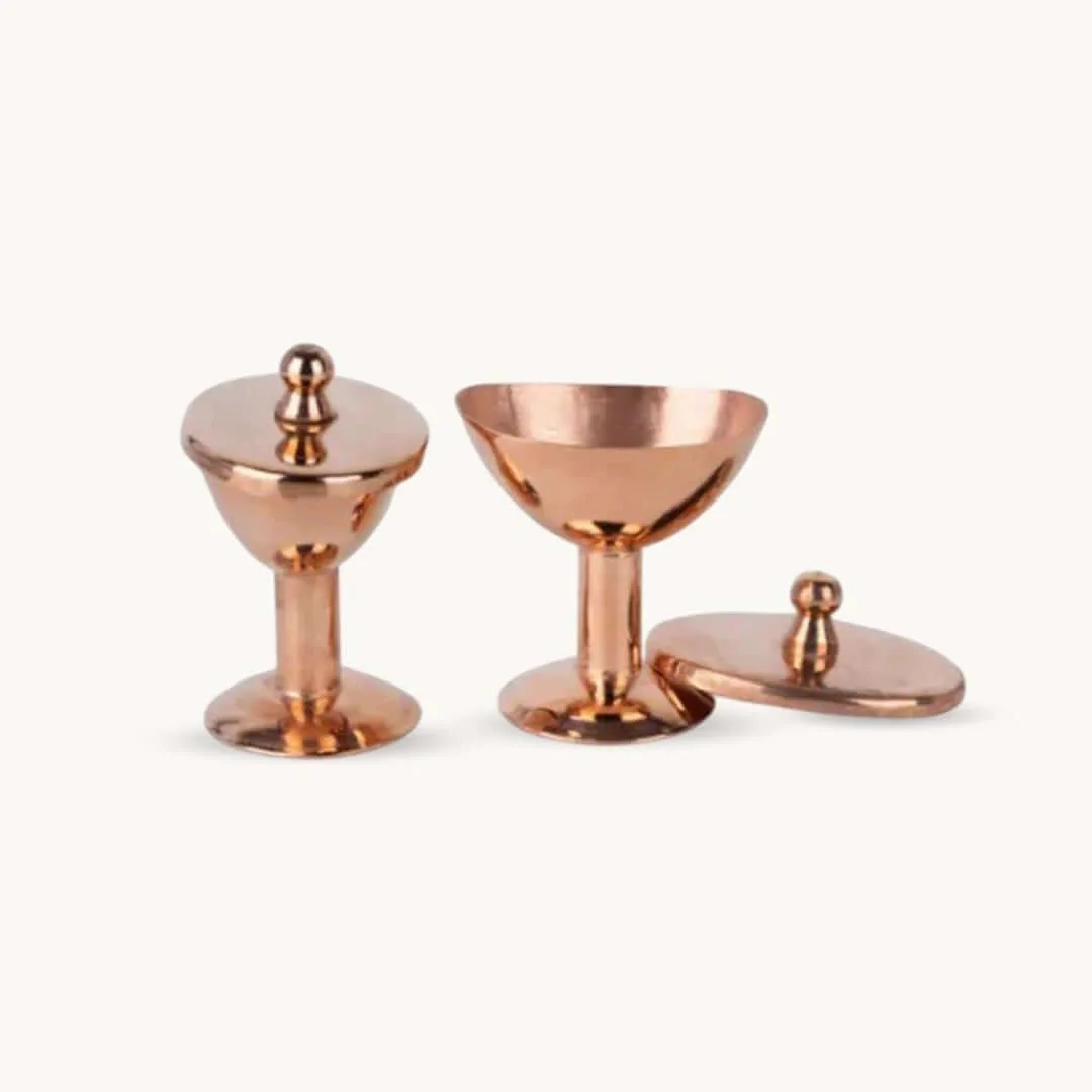 Set de gobelets en cuivre pur Art of Vedas avec couvercles, verres à boire ayurvédiques pour la santé et le bien-être