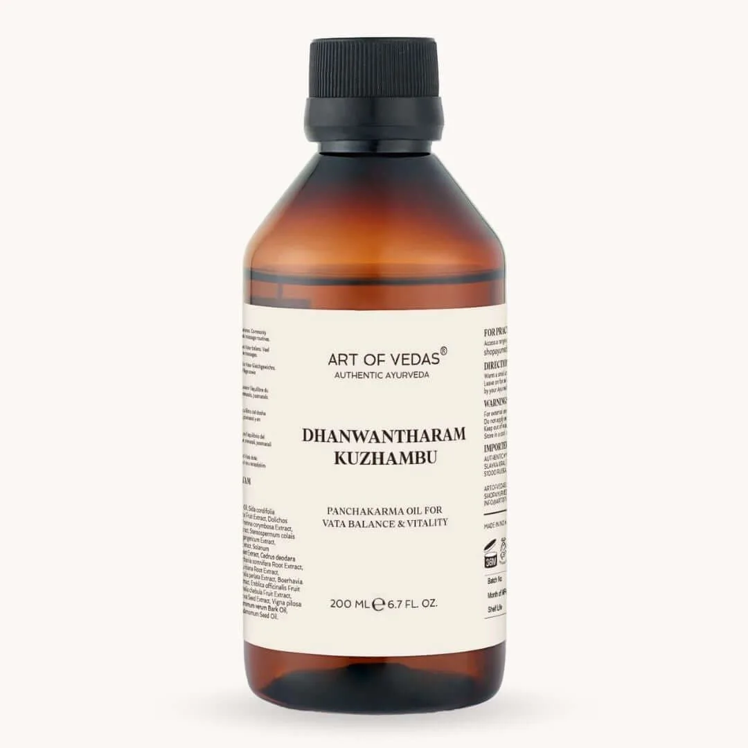 Art of Vedas Dhanwantharam Kuzhambu 200ml, ajurvedsko Panchakarma ulje za ravnotežu Vata dose i vitalnost