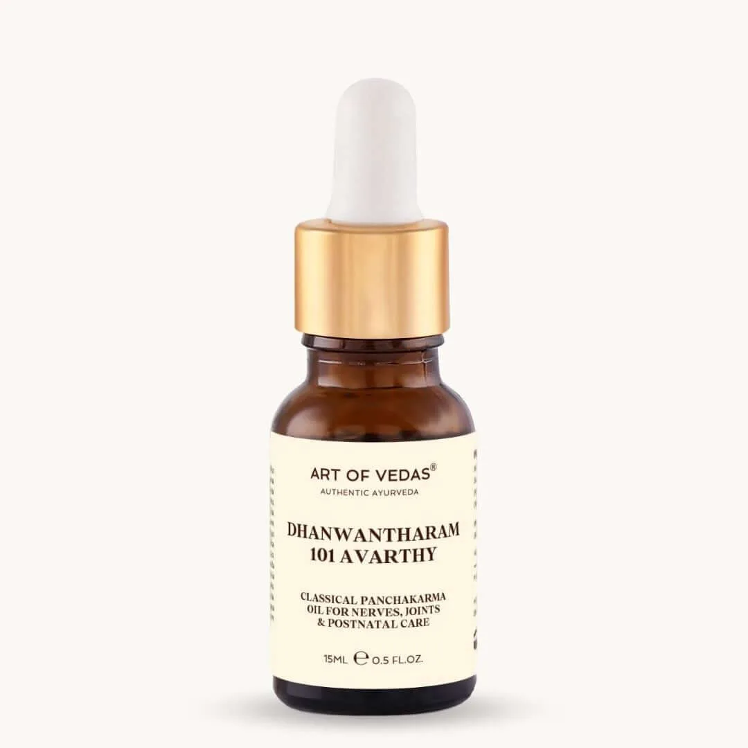 Art of Vedas Dhanwantharam 101 Avarthy 15ml, klassisches ayurvedisches Panchakarma Öl für Nerven, Gelenke und nach der Geburt