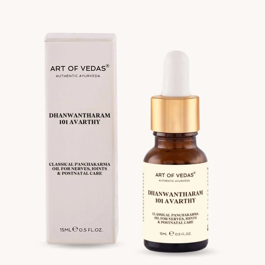 Art of Vedas Dhanwantharam 101 Avarthy 15ml mit Box, klassisches ayurvedisches Panchakarma Öl für Nerven, Gelenke und Wochenbett