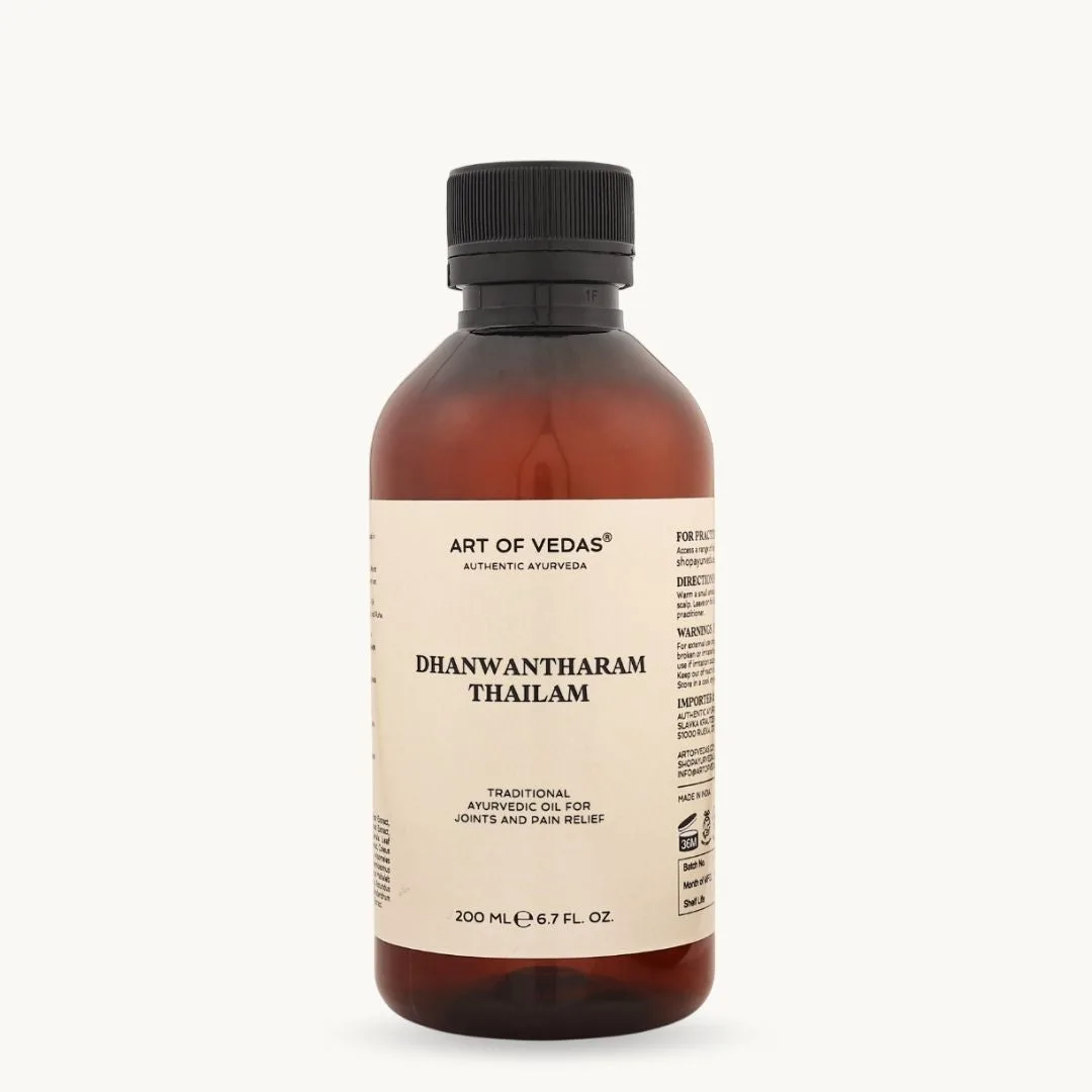 Art of Vedas Dhanwantharam Thailam 200ml, classical Ayurvedic oil, traditionally used for Abhyanga of joints and muscles