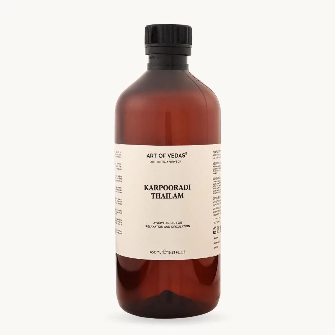 Art of Vedas Karpooradi Thailam 450ml, ayurvedisches Öl für Entspannung und Durchblutung