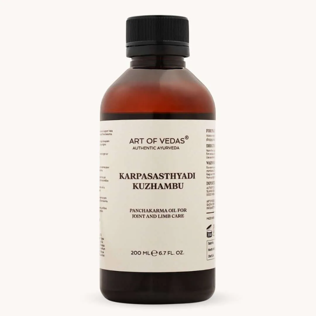 Art of Vedas Karpasasthyadi Kuzhambu 200ml, ayurvedische Panchakarma olie voor gewrichten en ledematen