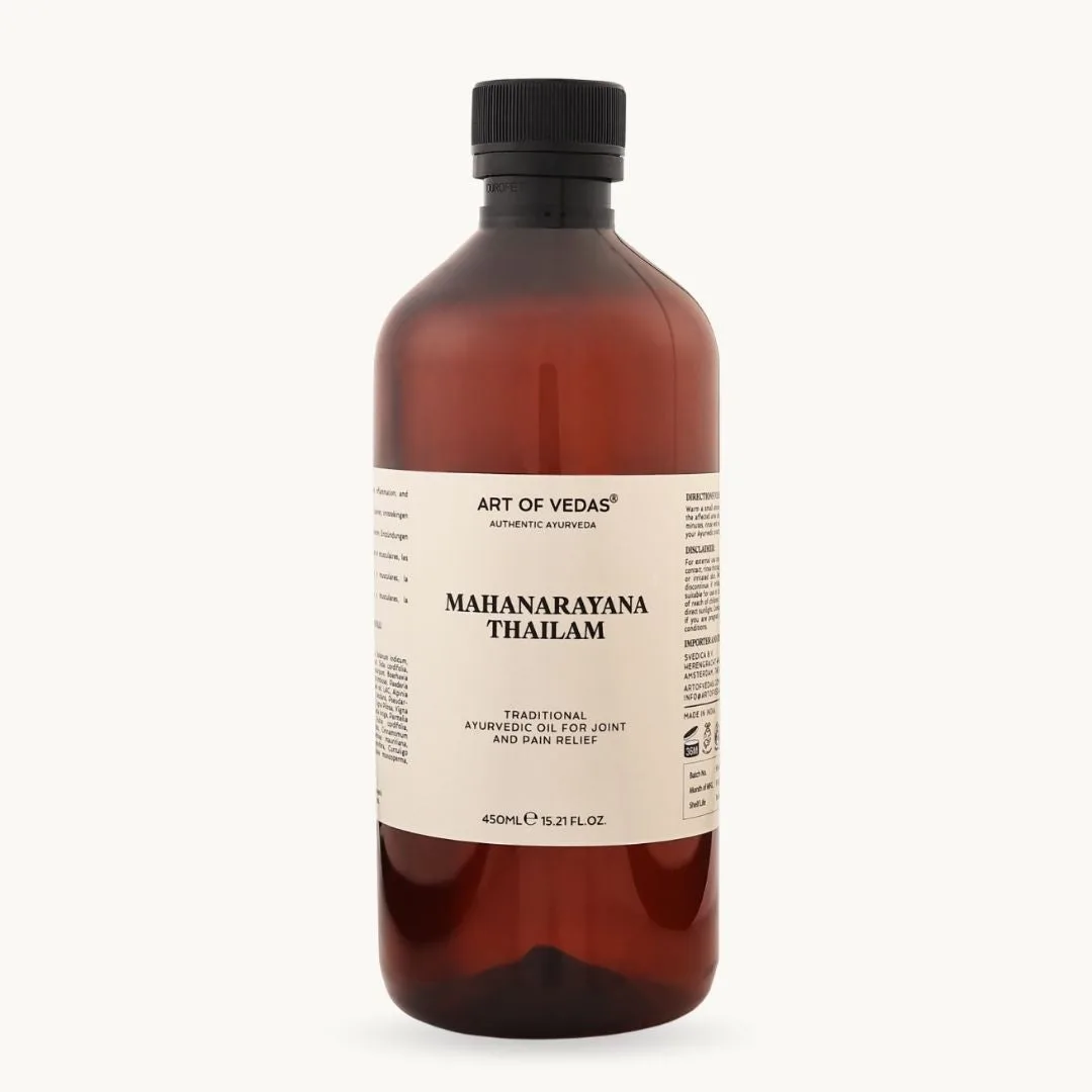 Art of Vedas Mahanarayana Thailam 450ml, classical Ayurvedic oil, traditionally used for Abhyanga of muscles and joints