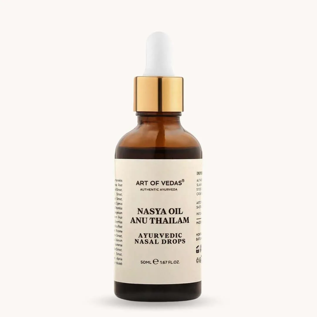 Art of Vedas Nasya Oil Anu Thailam 50ml bottle - classical 24-herb Ayurvedic nasal oil