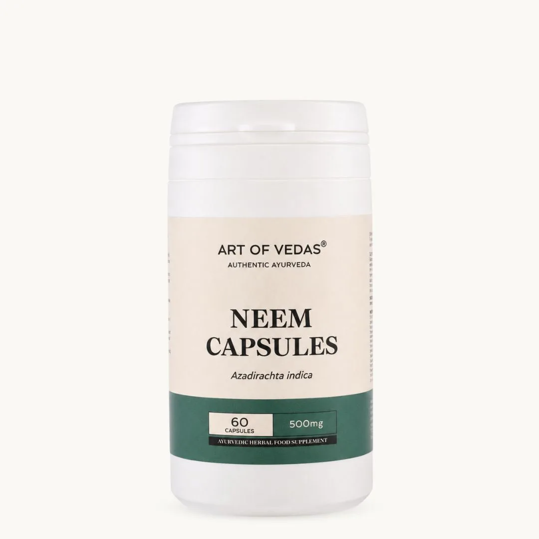 Art of Vedas Neem capsules, ayurvedisch kruidensupplement traditioneel voor een heldere gezonde huid en natuurlijke zuivering