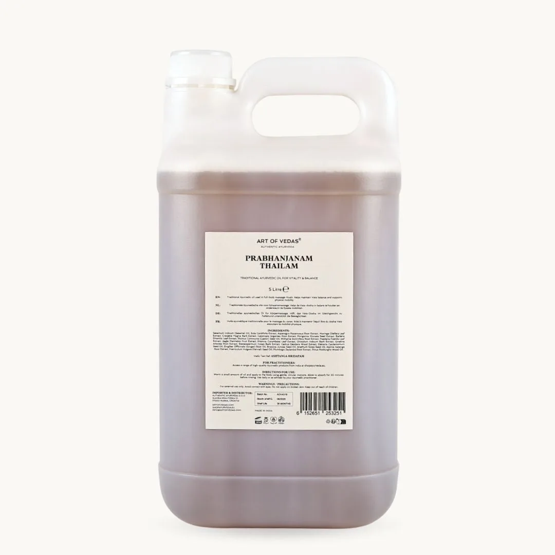 Art of Vedas Prabhanjanam Thailam 5 Litre - Bulk Ayurvedic Oil for Vitality and Balance