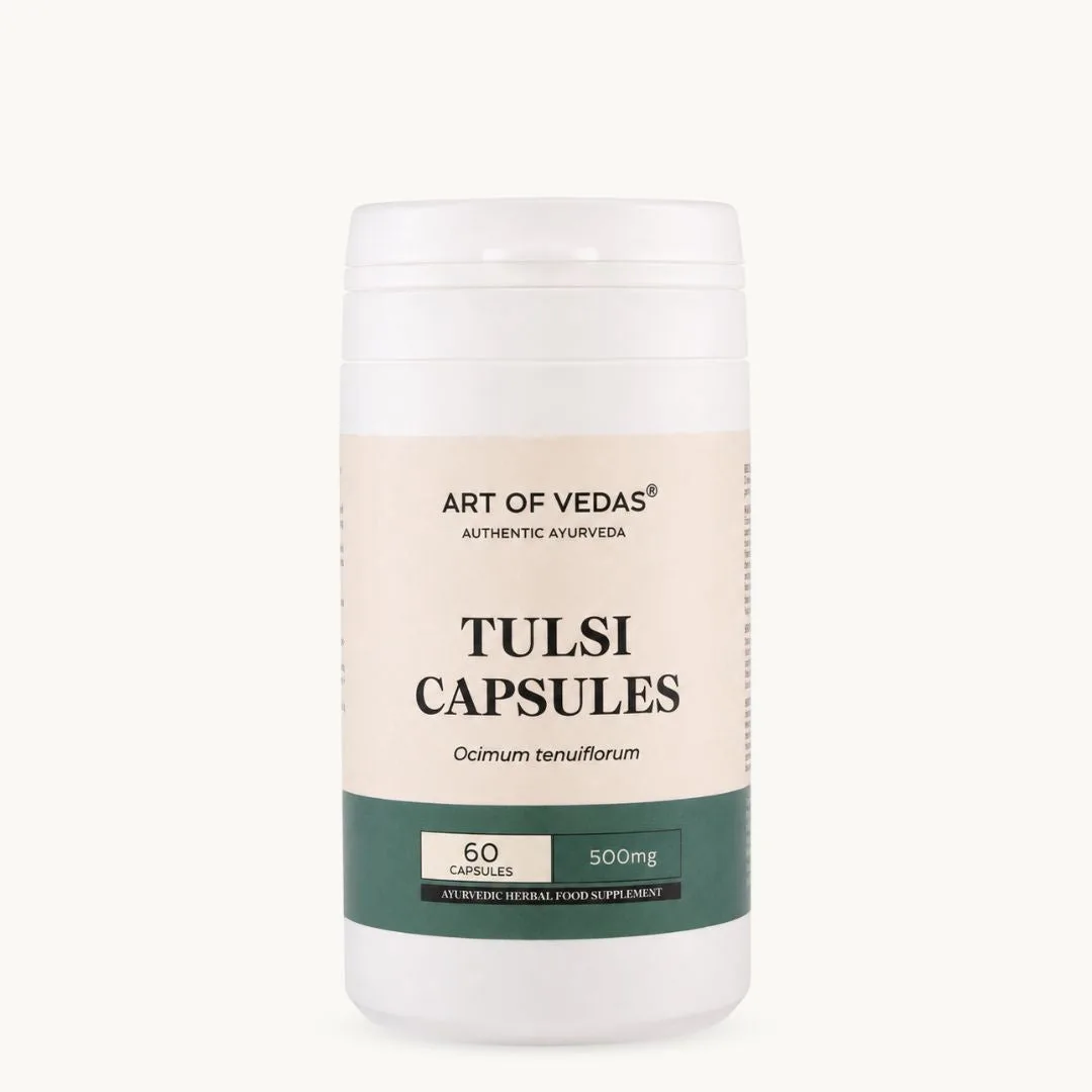 Art of Vedas Tulsi Capsules, Ayurvedic Holy Basil supplement traditionally supporting respiratory wellness, immunity and a calm stress